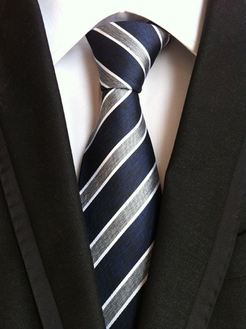Ctskyte Men Navy Blue Grey White Jacquard Woven Silk Regular Tie Business Formal Necktie - Image 2